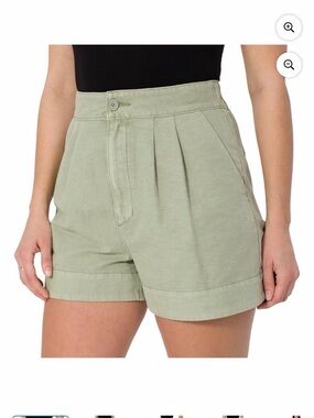 Joie Pleated High-Waist Shorts in light green